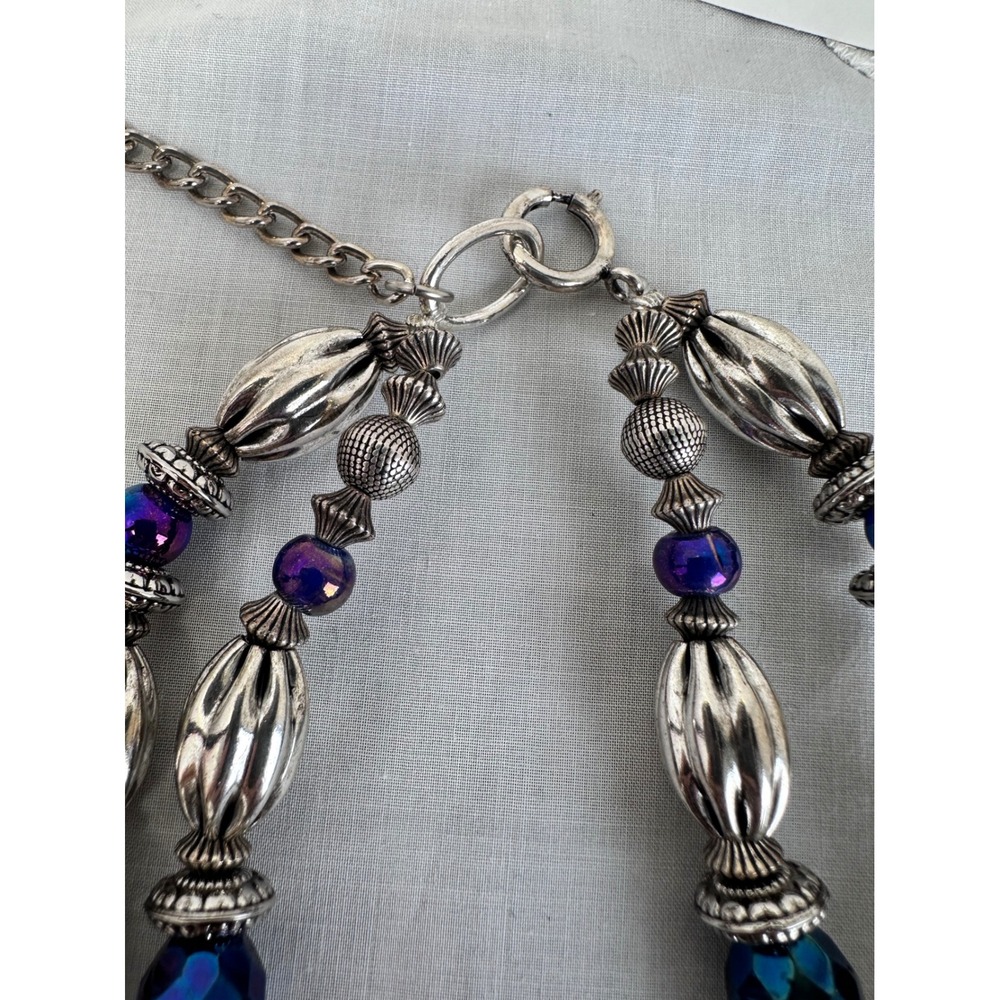 Anthony Alexander Runway Silvertone Art Glass Statement Necklace Earrings Set - Picture 7 of 9